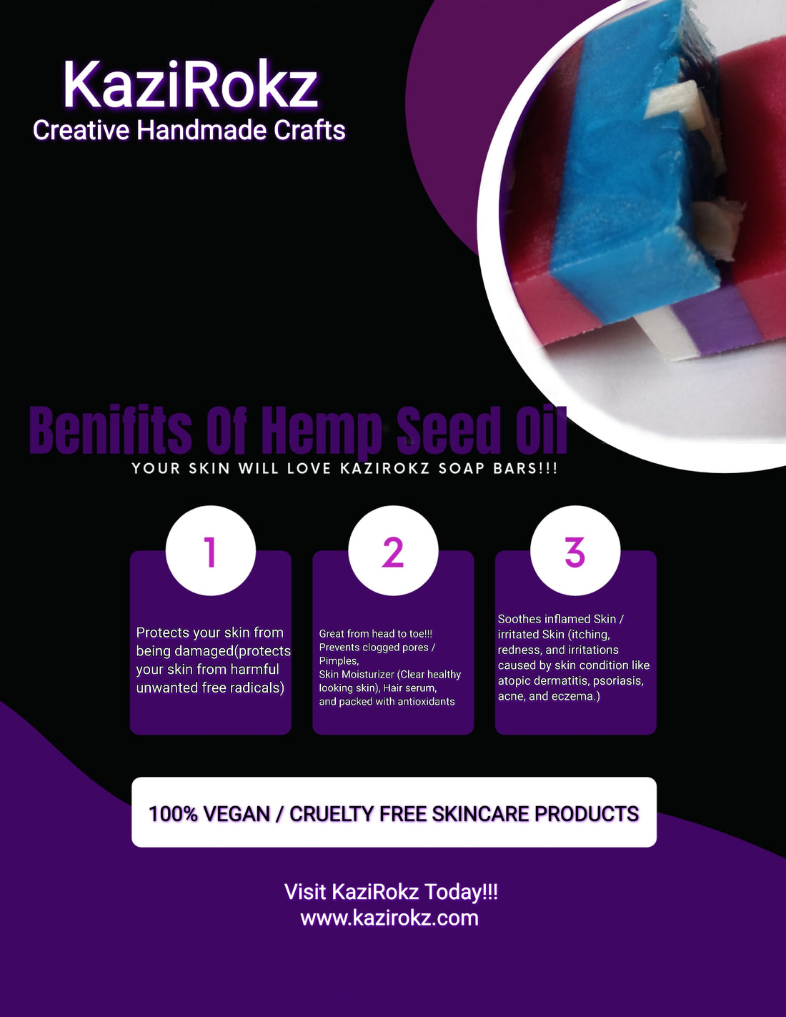 KaziRokz " MY NATURALS" SOAP BARS!!! HEMP INFUSED