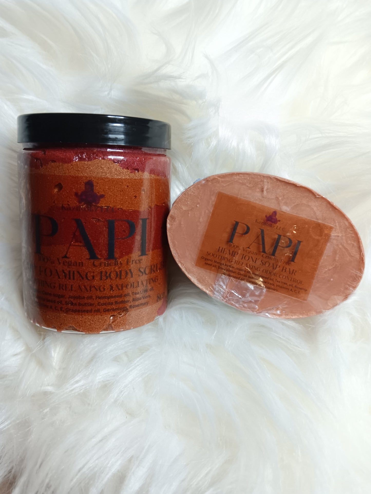 "PAPI" Odor control duo for men! 100% Vegan/ Cruelty Free 🌱 🐷 Hemp foaming body scrub for men with massage therapy soap bar.