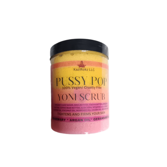 PUSSY POP YONI SCRUB, Body Scrub 8oz, pH balance, preventing ingrown hair, skin tightening! 100% Vegan/ Cruelty Free YONI Care.