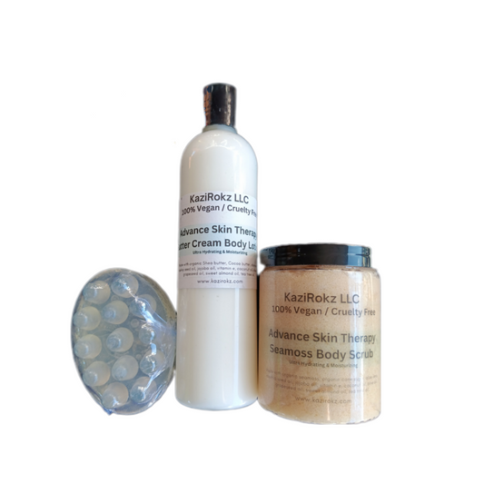 Best-selling Seamoss TRIO! 100% Vegan/ Cruelty Free skincare! Seamoss and hemp foaming body scrub, butter cream, and massage soap bar.