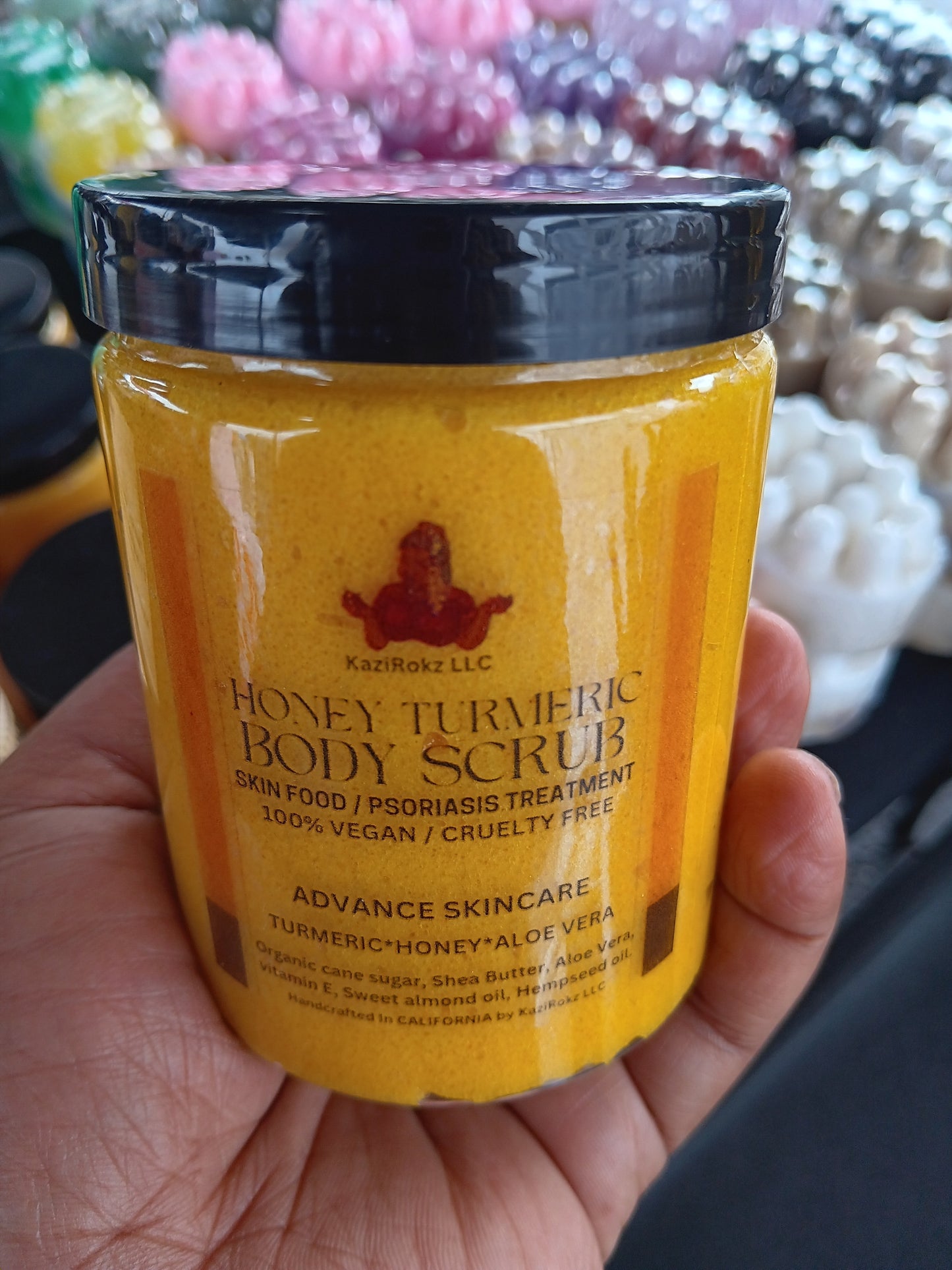 Honey Turmeric Body Scrub Psoriasis Treatment, 100% Vegan/ Cruelty Free. Brightens dark marks.