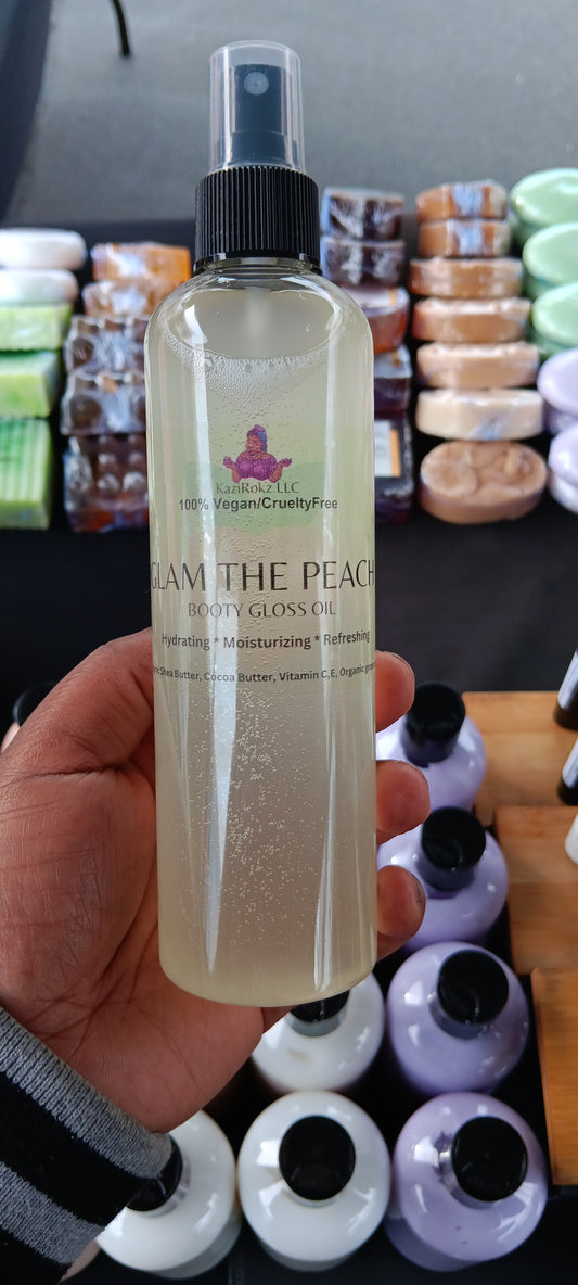 GLAM THE PEACH 🍑! BOOTY BOOSTING OIL. Tightens and Firms your BOOTY, BREAST, AND ABDOMEN. 8OZ SPRAY BOTTLE