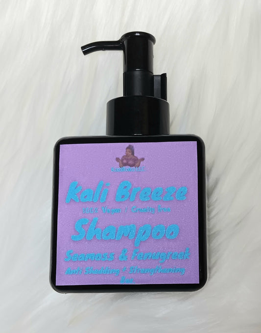 Kali Breeze Seamoss & Fenugreek Shampoo. Strengthen and grow your hair naturally. 100% Vegan/ Cruelty Free. 8oz