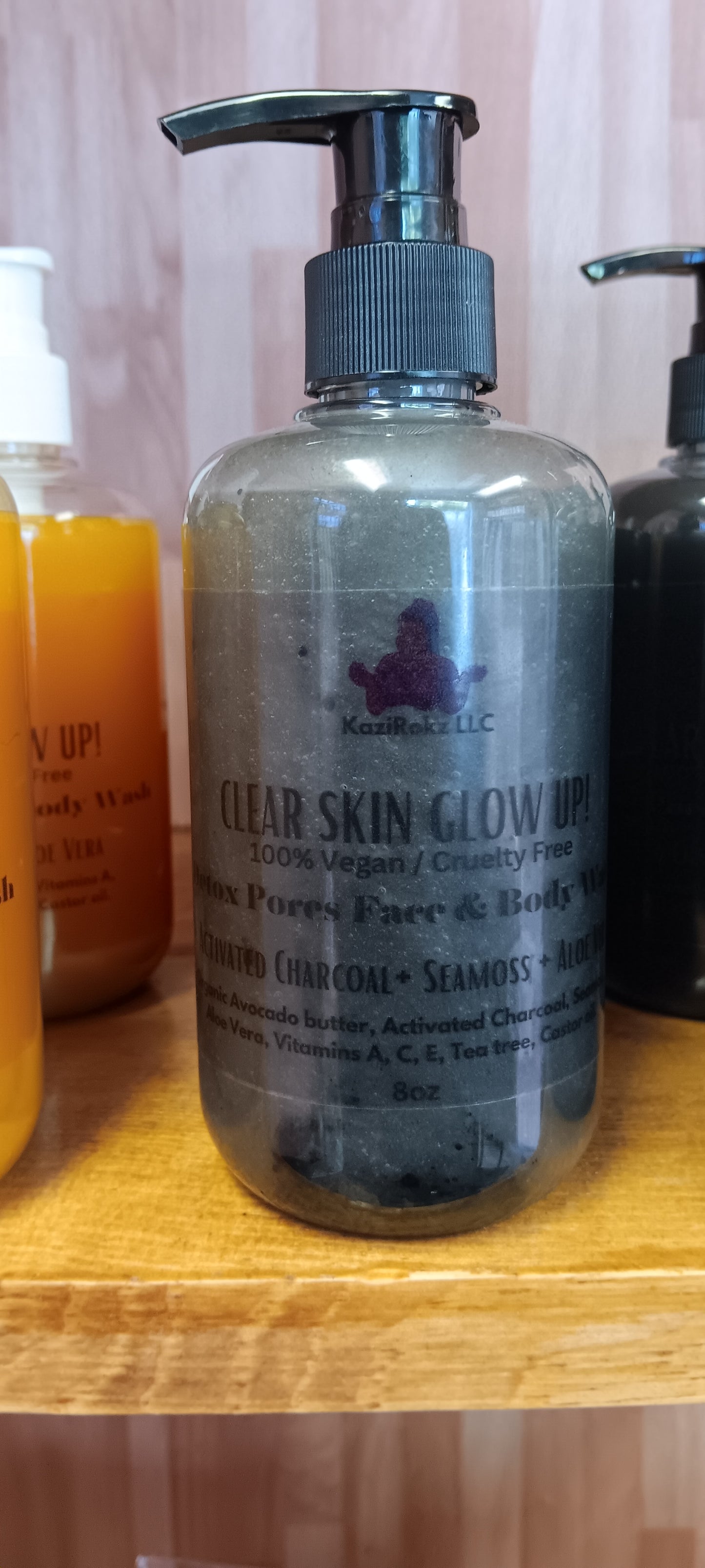 Clear Skin Glow Up! Detox Pores Face and Body wash. 100% Vegan/ Cruelty Free. Activated Charcoal + Seamoss + Aloe Vera