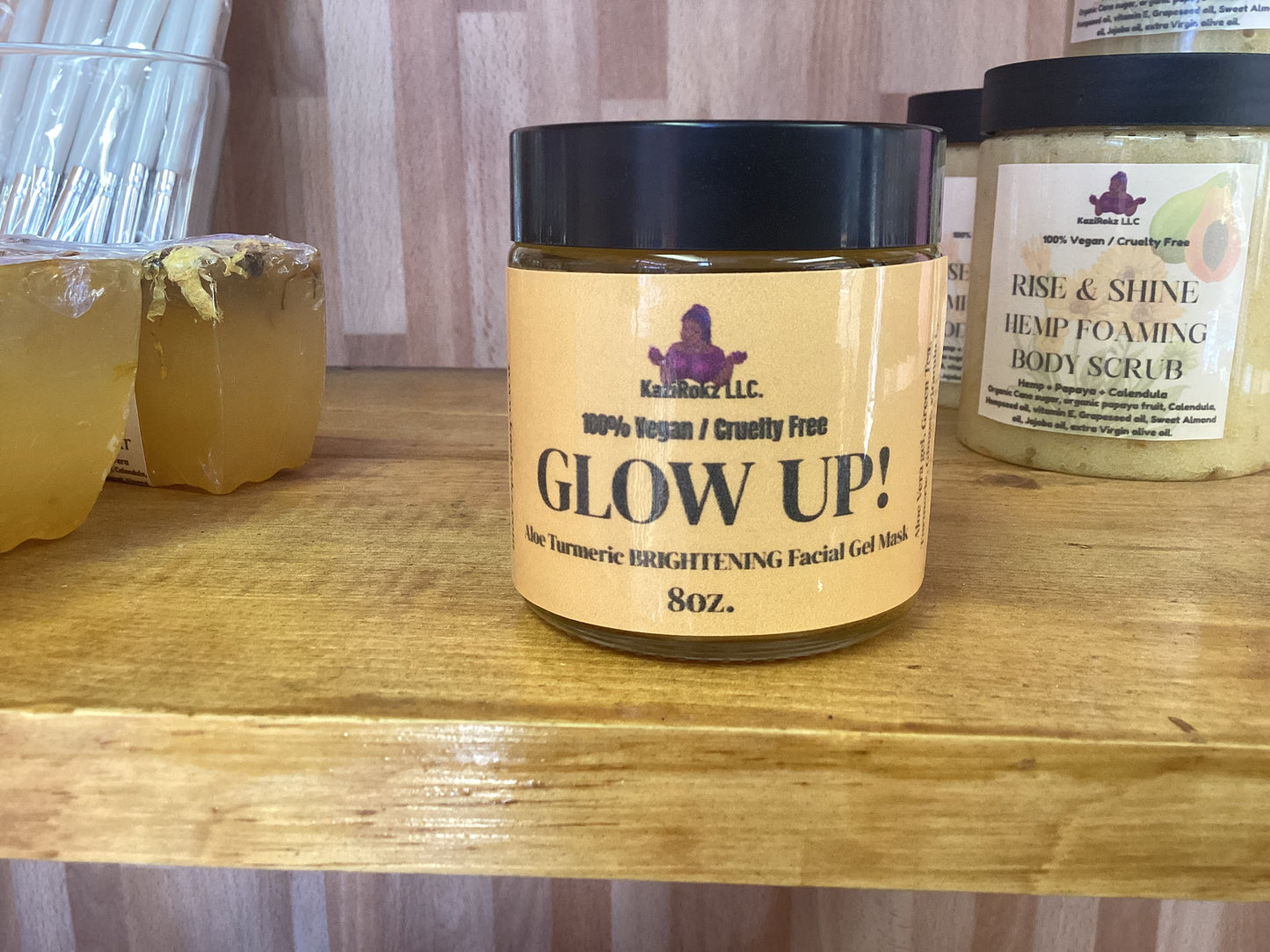 Aloe Turmeric BRIGHTENING Facial Gel Mask. 8oz, Organic Facial care. Even skin complexion, brightens dark marks.