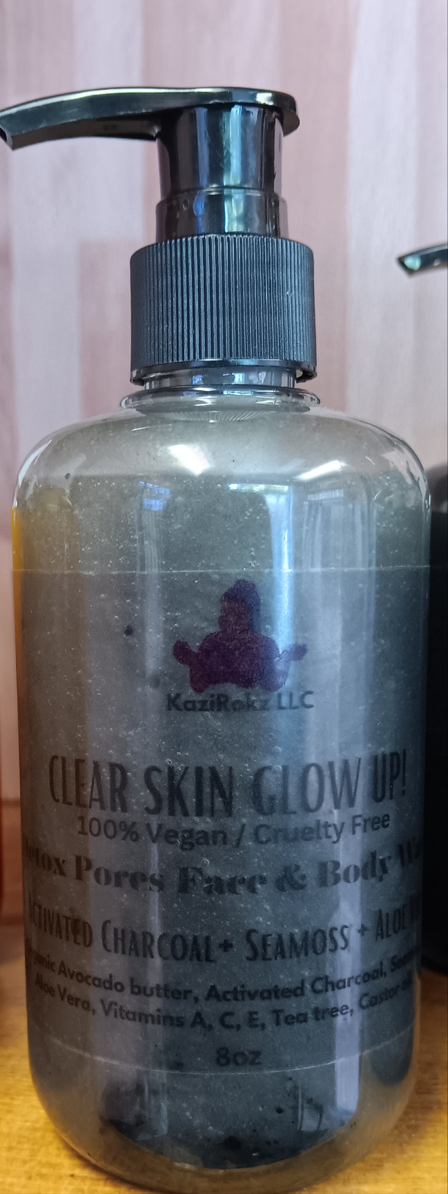 Clear Skin Glow Up! Detox Pores Face and Body wash. 100% Vegan/ Cruelty Free. Activated Charcoal + Seamoss + Aloe Vera