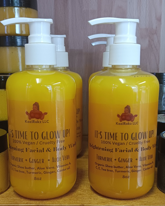 IT'S TIME TO GLOW UP! Brightening Facial & Body Wash. 8oz, 100% Vegan/ Cruelty Free.
