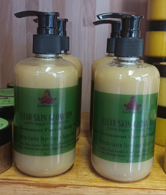 CLEAR SKIN GLOW UP! Acne Treatment Face & Body Wash! Matcha Green Tea, Sage, Roses. 8oz, 100% VEGAN/ CRUELTY FREE.