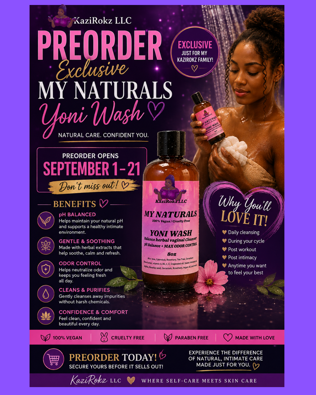 PRE ORDER!!! My Naturals Yoni Wash,100% Vegan/ Cruelty Free. Feminine care, Feminine wash. Odor control