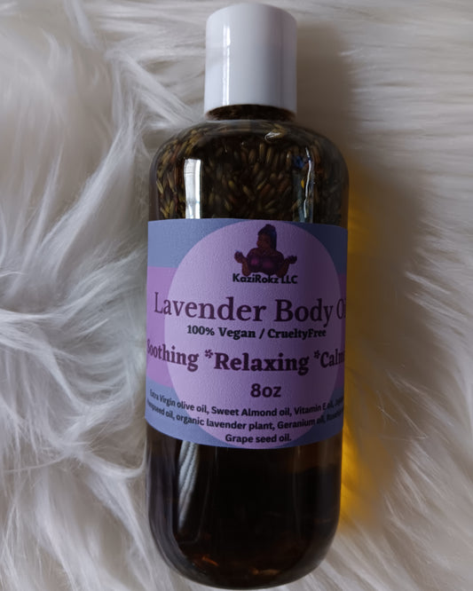 Lavender Body Oil (100% Vegan / Cruelty Free) 8oz Soothing Detoxifying Antibacterial Anti-aging Body Oil