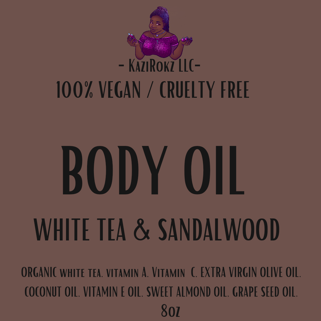 White Tea & Sandalwood Body Oil. 100% Vegan/ Cruelty Free 🌱 🐷. 8oz, Moisturizing Skin Therapy.