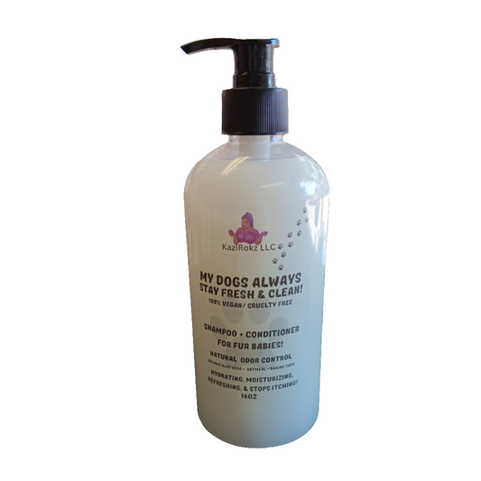 My Dogs Always Stay Fresh & CLEAN! Shampoo + Conditioner for Dogs/ Fur babies. 100% Vegan/ Cruelty Free, Anti-Itch, Natural Odor Control. 16oz