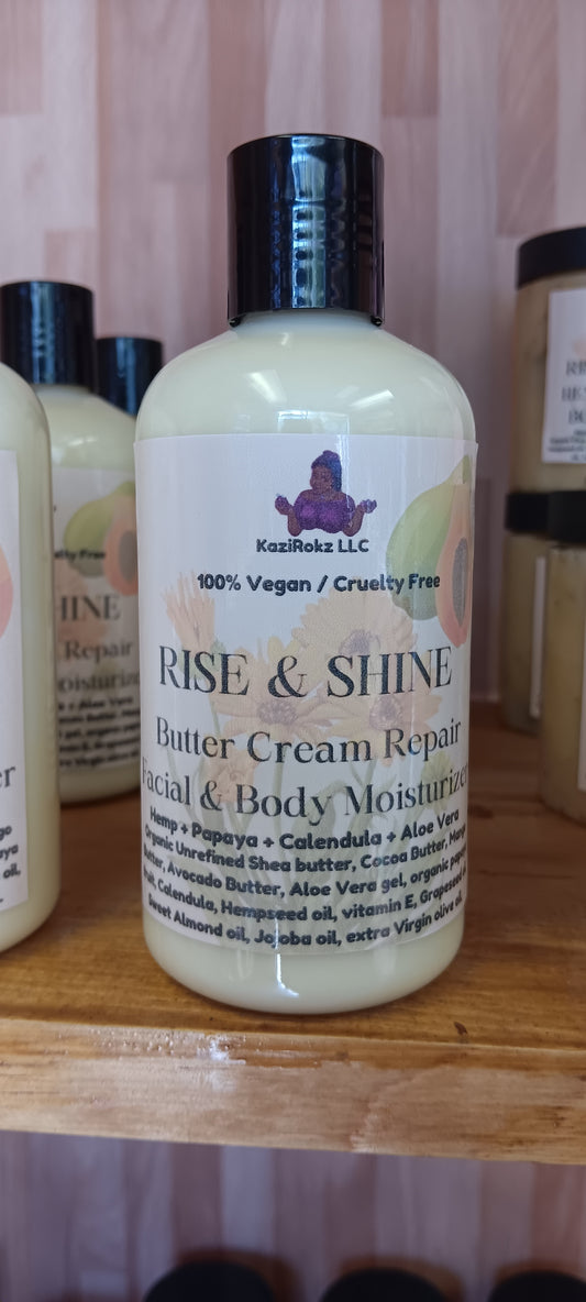 RISE & SHINE Butter Cream Facial & Body moisturizer! 8oz, 100% Vegan/ Cruelty Free. Brightening Facial care. Balancing skin complexion. Brightening & Firming