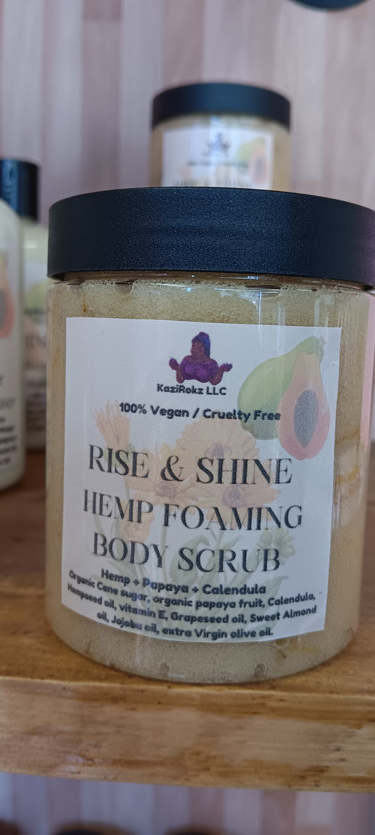 RISE & SHINE Papaya / Calendula Hemp Foaming Body Scrub. Repair Facial & Body Scrub, Brightening and Moisturizing! 100% Vegan/ Cruelty Free! 8oz