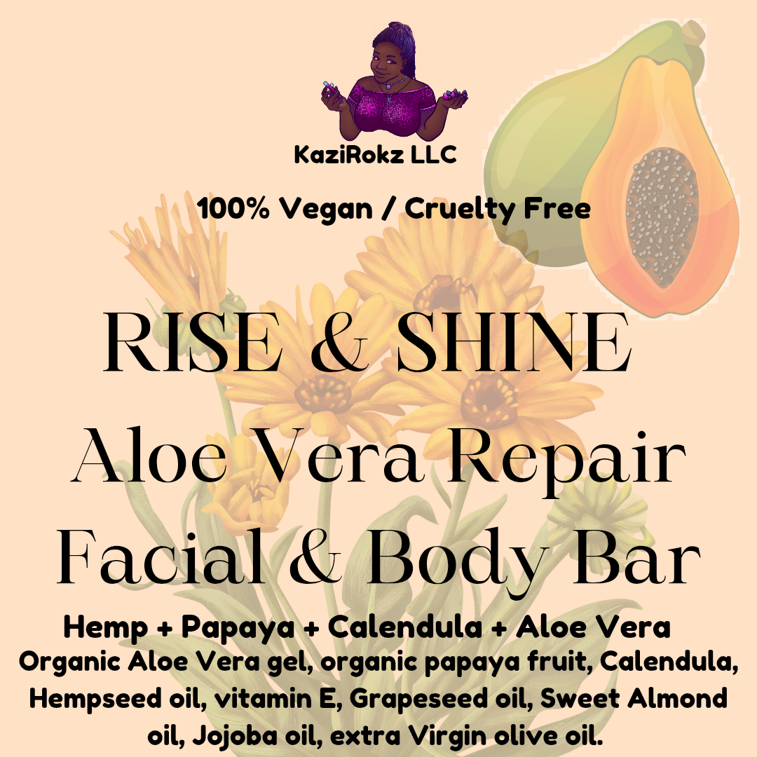 Rise & SHINE Aloe Vera Repair Facial & Body Soap Bar! Papaya & Calendula.