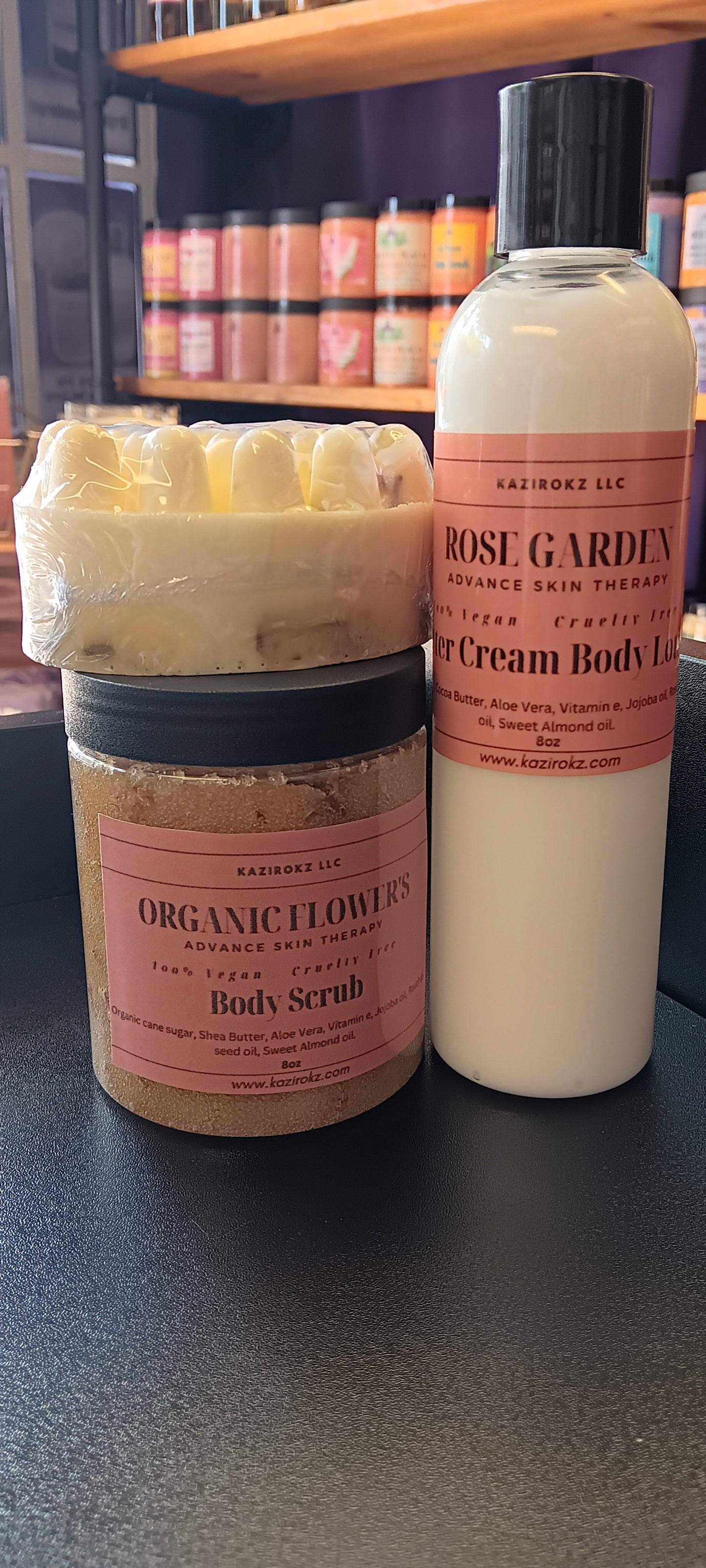 Glow Bundle Rose Edition! 100% Vegan/ Cruelty Free 🌱 🐷! Butter Cream Body moisturizer, foaming body scrub, massage therapy soap bar!