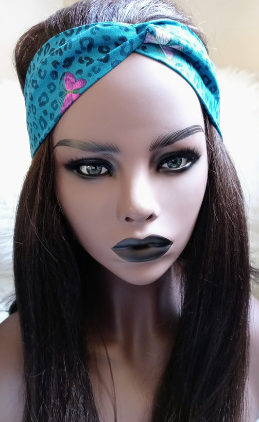 Animal Print / Butterfly Knotted Headband (Turquoise/Purple)