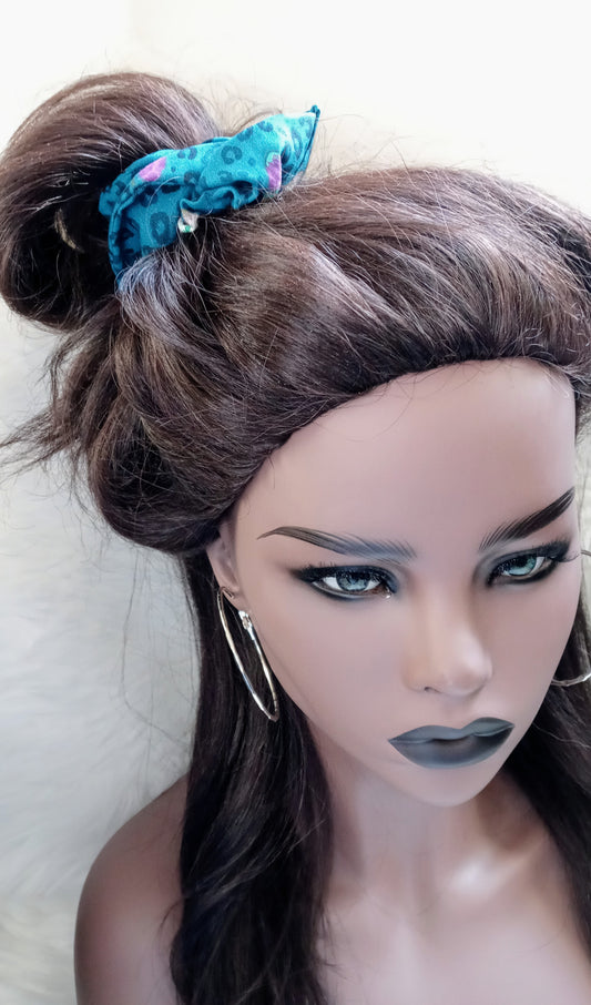 Turquoise Animal Print / Butterfly Hair Scrunchie