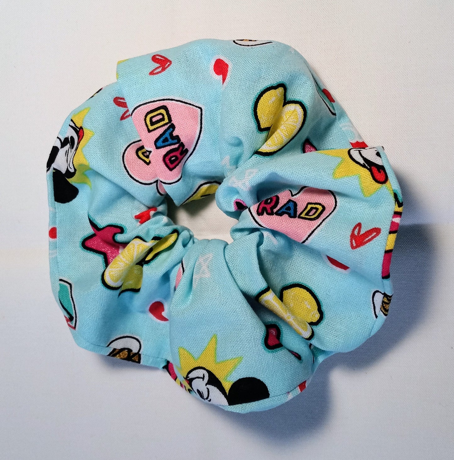 Mickey Mouse Disney Themed "RAD" Hair Scrunchie (Light Blue)