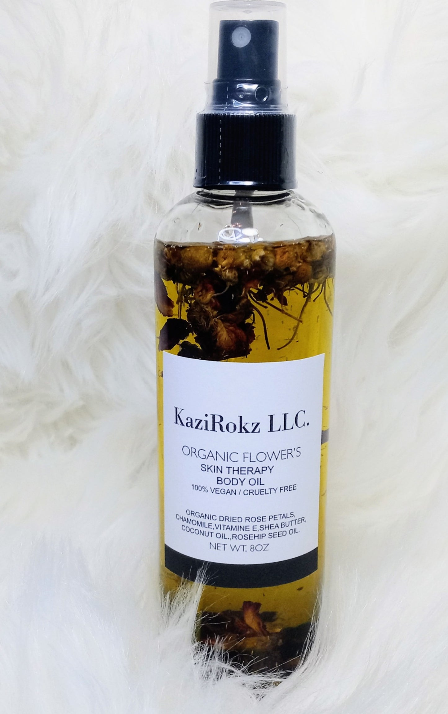 Organic Flowers Skin Therapy Body Oil soothing ECZEMA Body oil. 100% Vegan/ Cruelty Free. 8oz. Rose Petals & Camomile.