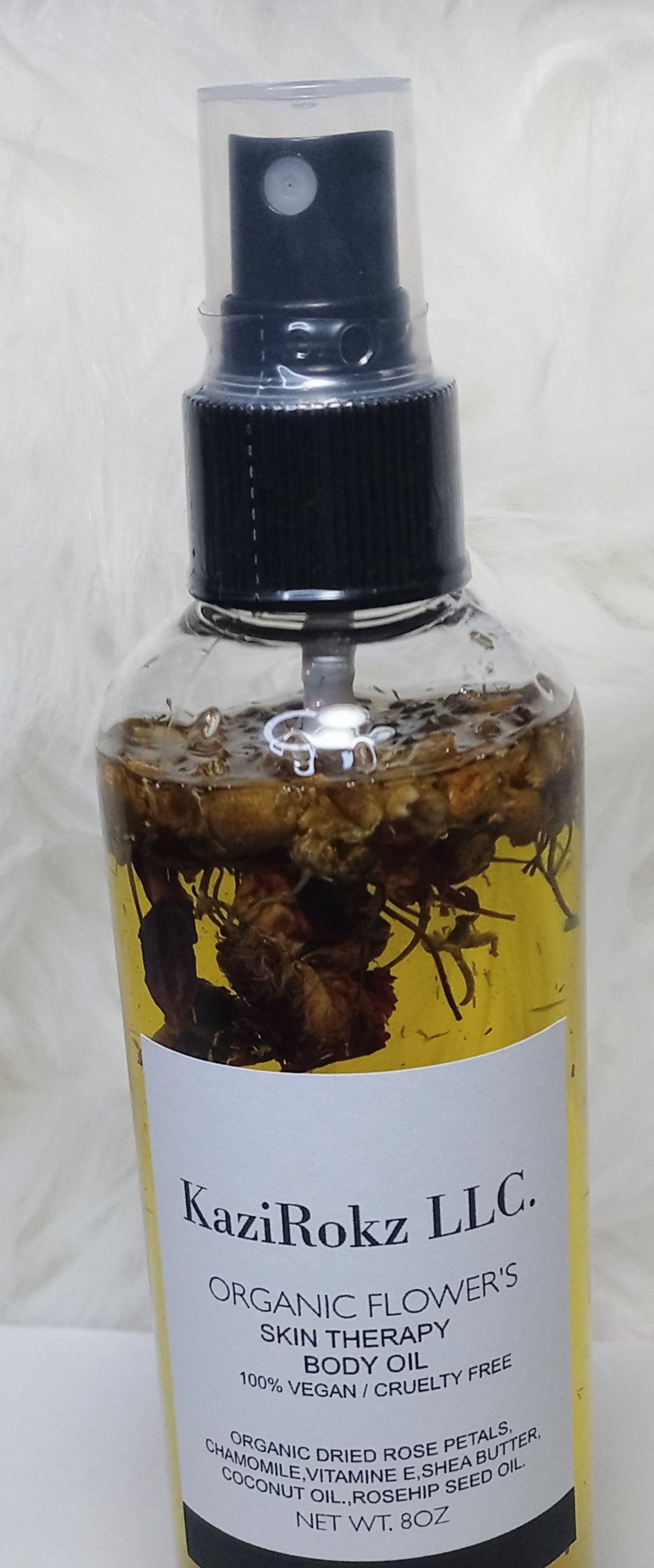 Organic Flowers Skin Therapy Body Oil soothing ECZEMA Body oil. 100% Vegan/ Cruelty Free. 8oz. Rose Petals & Camomile.