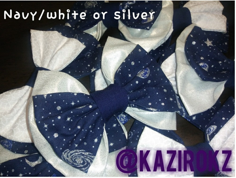 GALAXY BOWS Navy/ White hair bow