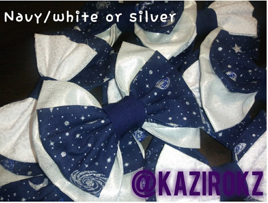 GALAXY BOWS Navy/ White hair bow