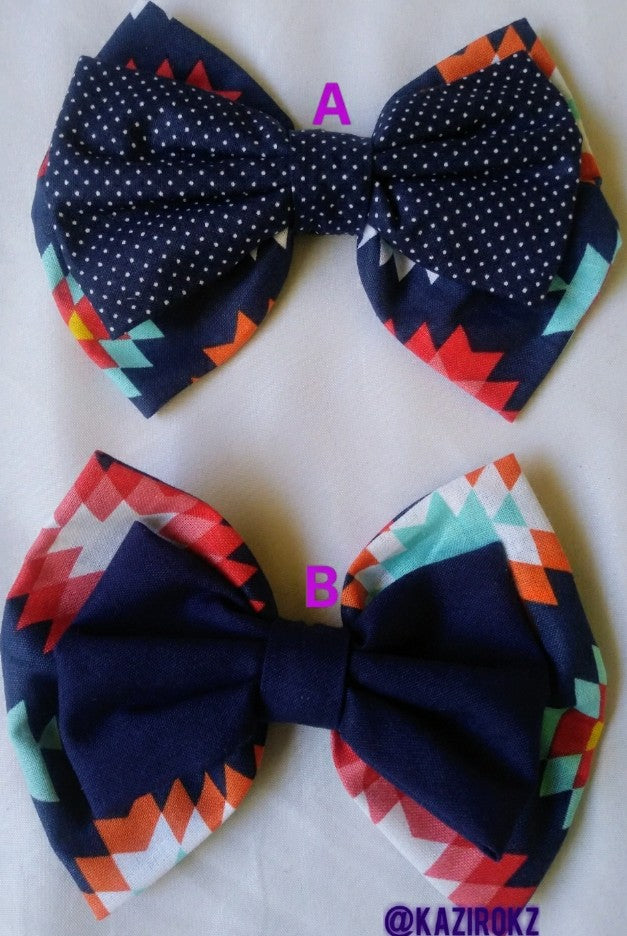 Aztec Polka Dots Navy hair bow