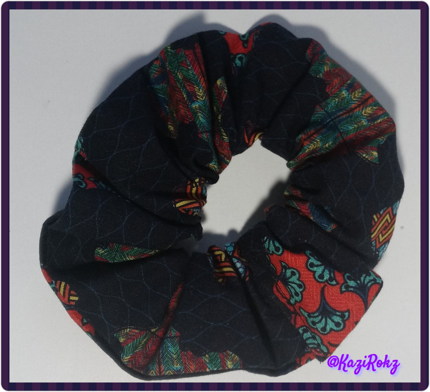African Print Hair Scrunchie (Dark Navy Blue)