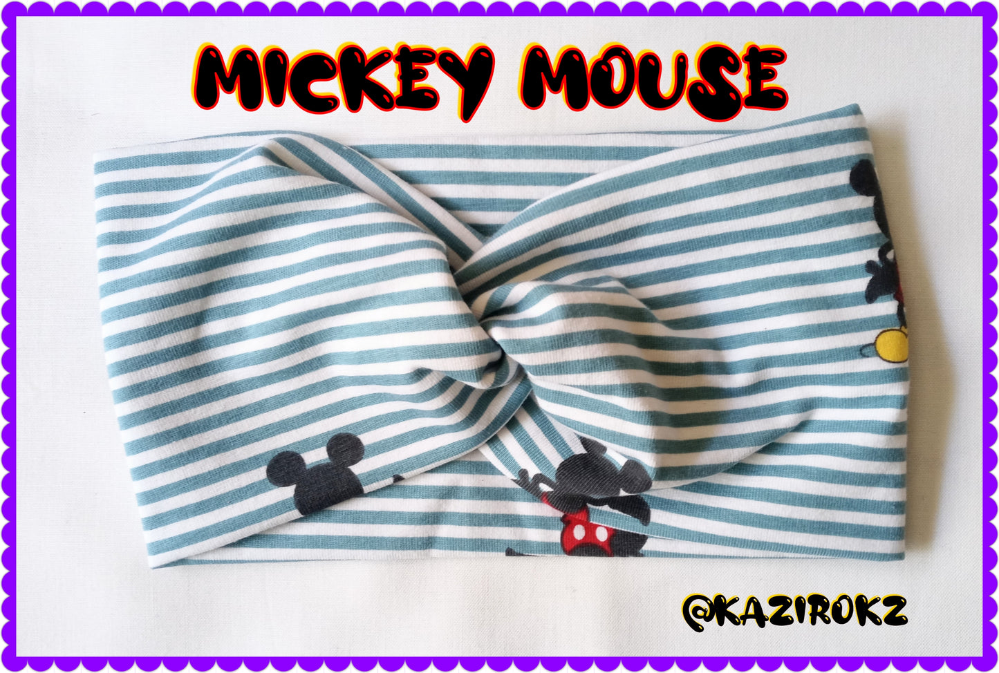 Mickey Mouse Knotted Headwrap (White/ light blue strips)