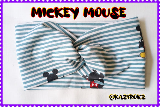 Mickey Mouse Knotted Headwrap (White/ light blue strips)