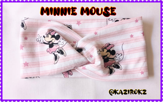 Minnie Mouse Knotted Headwrap (white/light pink/stars)