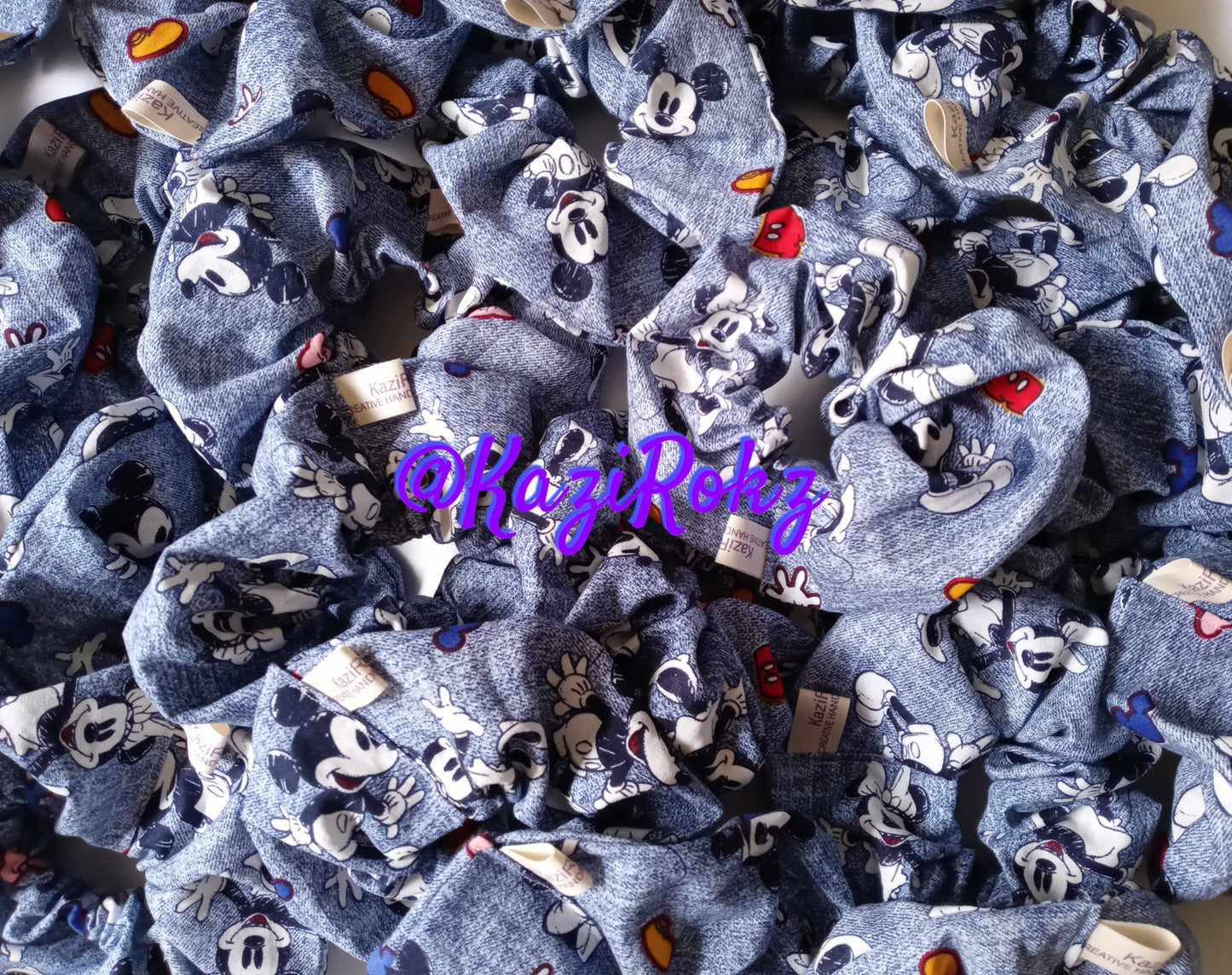 Mickey & Minnie Mouse (denim & hearts) Hair Scrunchie