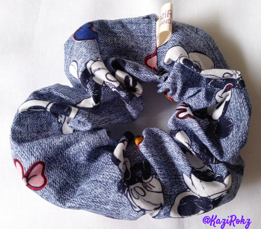 Mickey & Minnie Mouse (denim & hearts) Hair Scrunchie