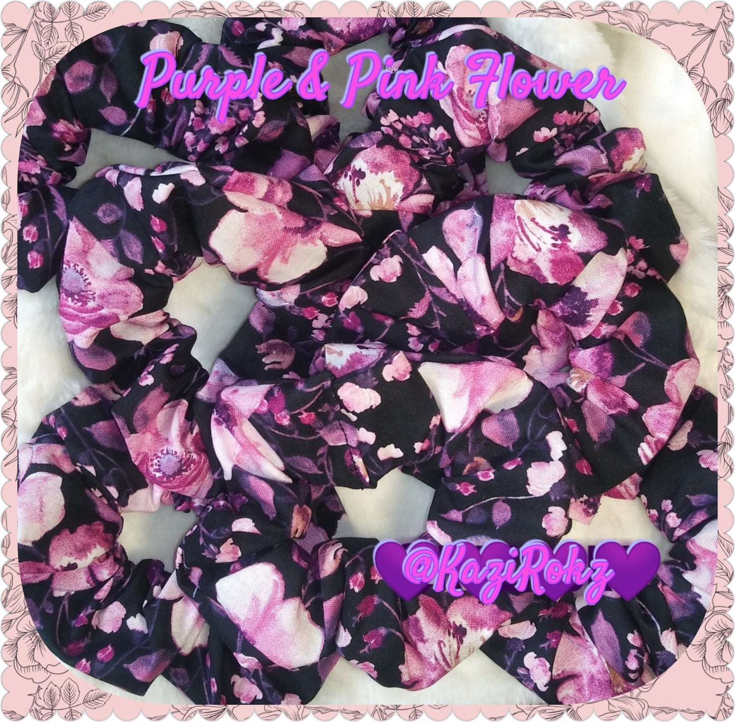 Purple & Pink Flower hair scrunchie