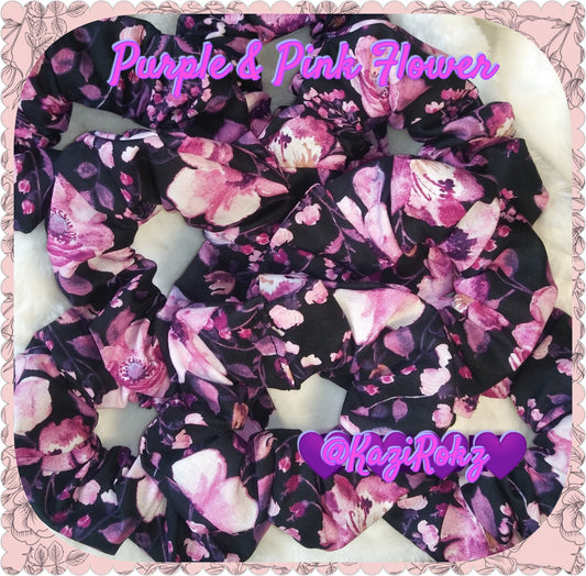 Purple & Pink Flower hair scrunchie