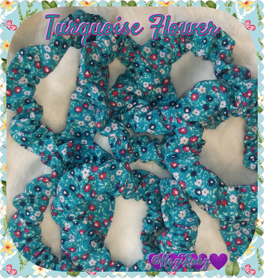 Turquoise Flower hair scrunchie