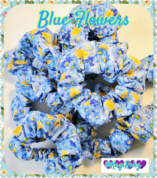 Blue Flowers print hair scrunchie