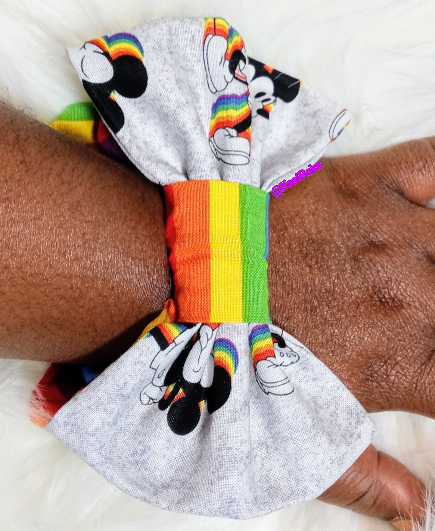 Mickey Mouse Rainbow 🌈 Hair Bow Scrunchie (Gray / rainbow) Bow Scrunchie