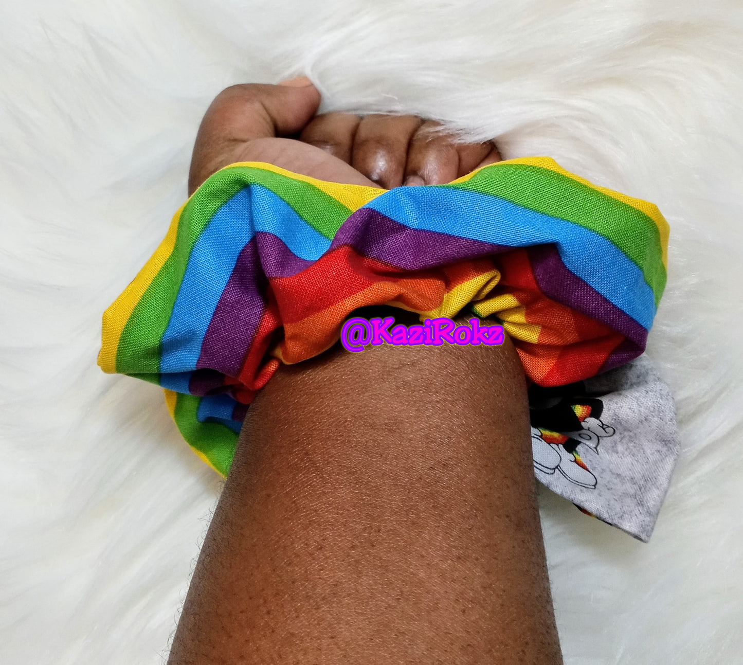 Mickey Mouse Rainbow 🌈 Hair Bow Scrunchie (Gray / rainbow) Bow Scrunchie