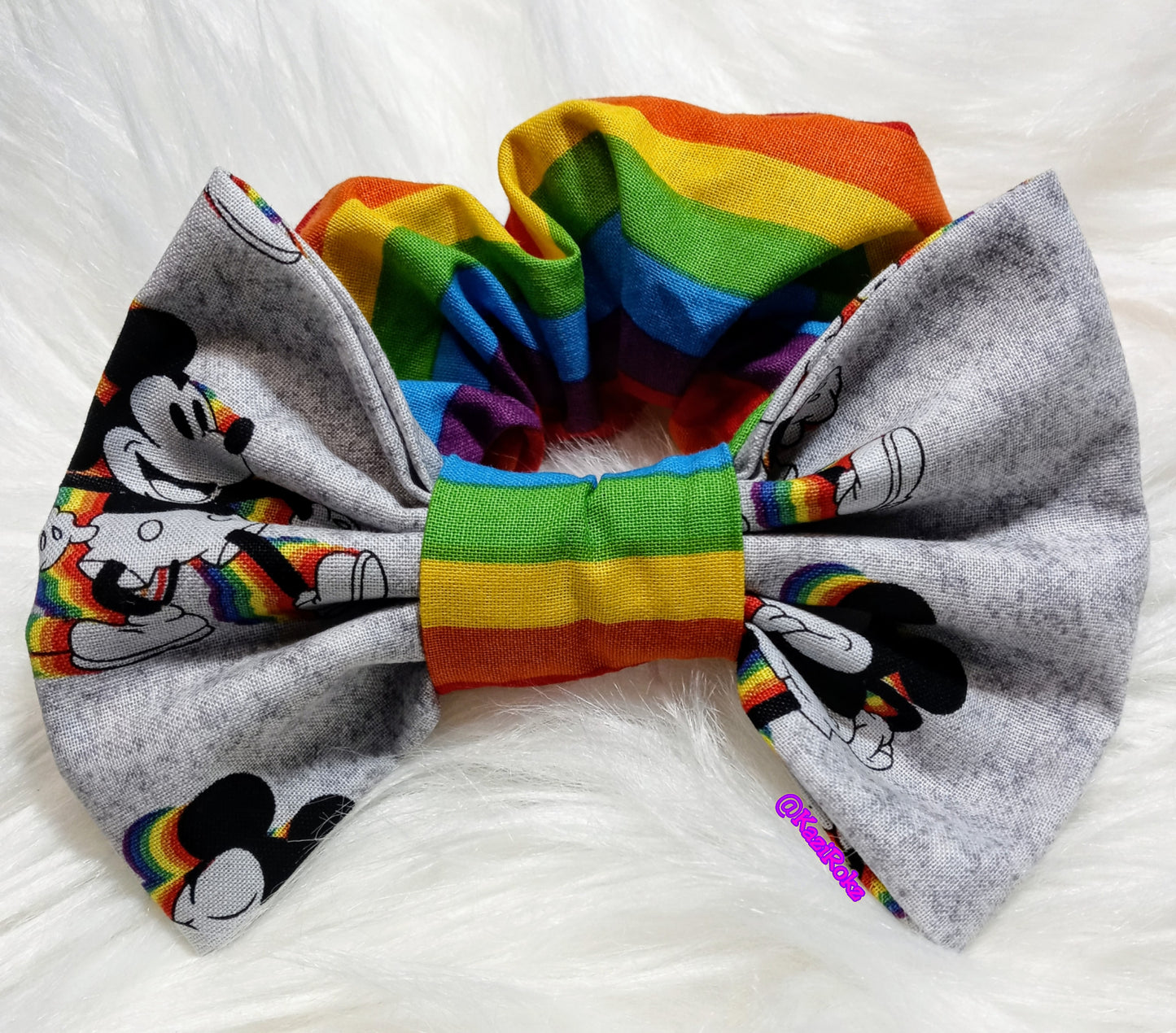 Mickey Mouse Rainbow 🌈 Hair Bow Scrunchie (Gray / rainbow) Bow Scrunchie