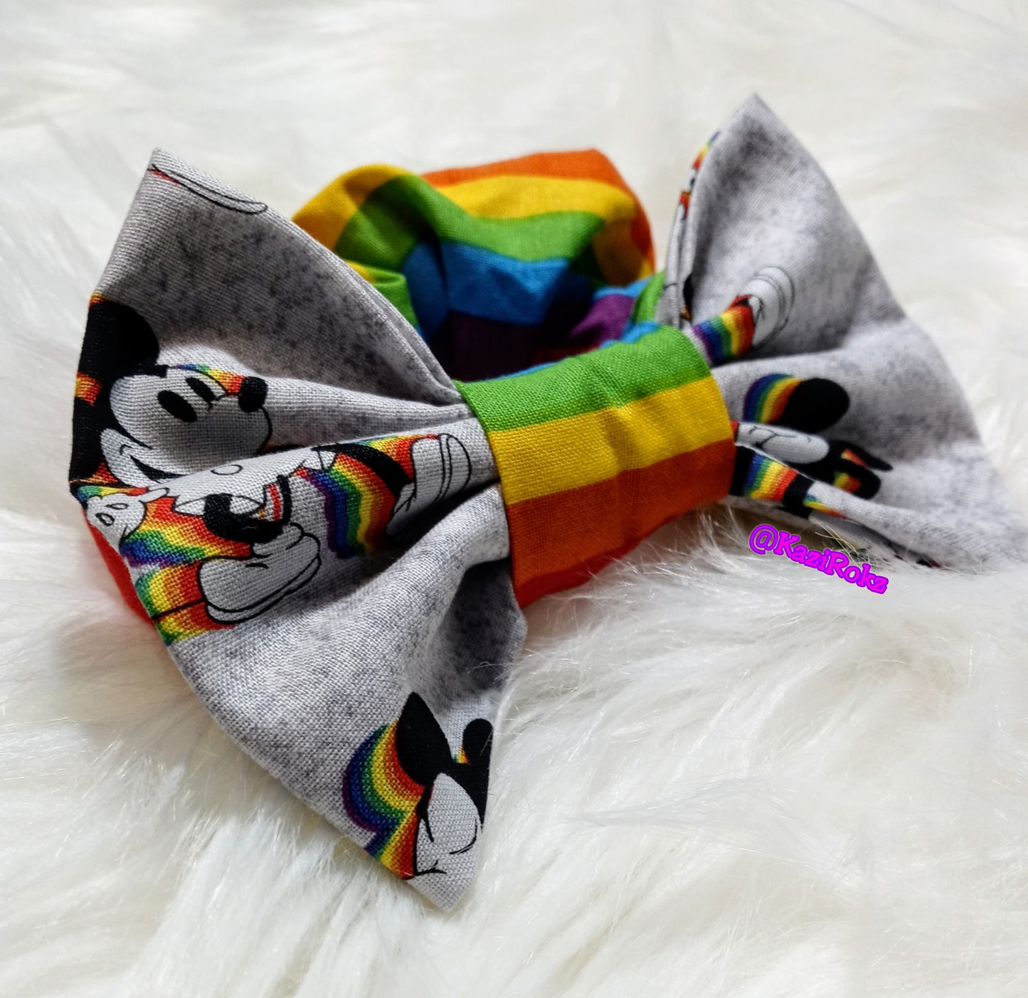 Mickey Mouse Rainbow 🌈 Hair Bow Scrunchie (Gray / rainbow) Bow Scrunchie