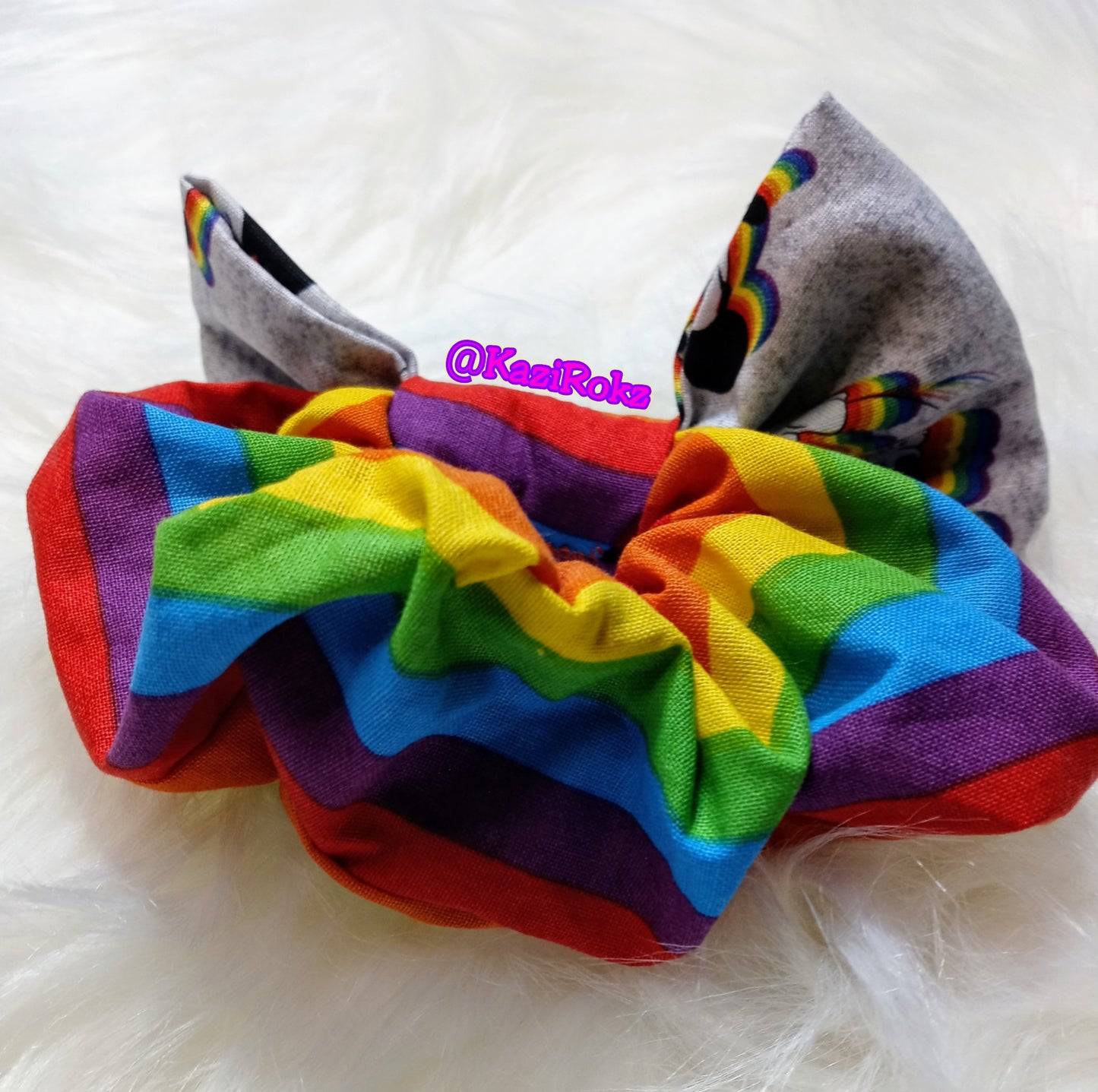 Mickey Mouse Rainbow 🌈 Hair Bow Scrunchie (Gray / rainbow) Bow Scrunchie