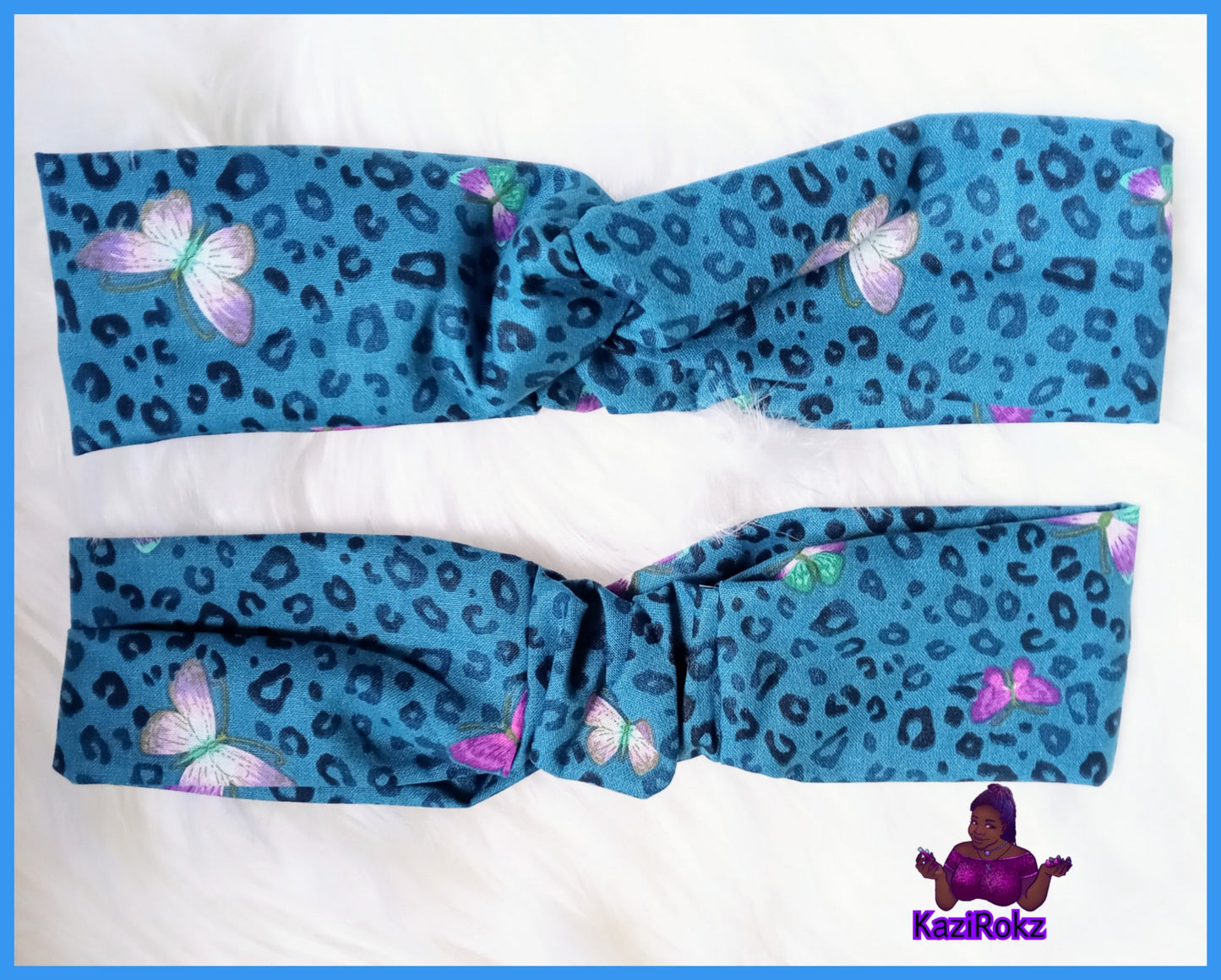 Animal Print / Butterfly Knotted Headband (Turquoise/Purple)