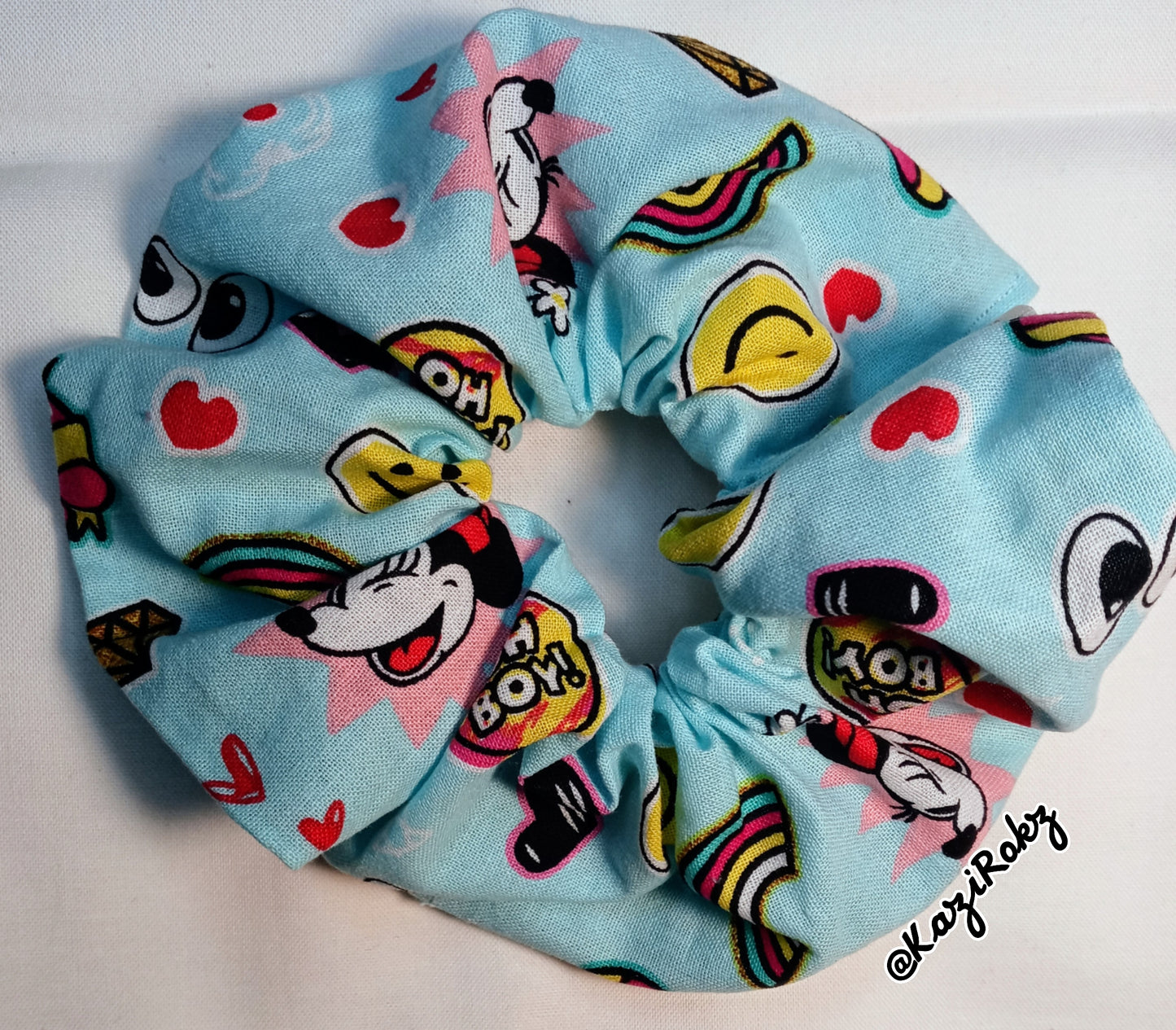 Mickey Mouse Disney Themed "RAD" Hair Scrunchie (Light Blue)