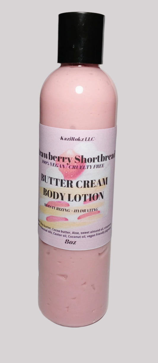 Strawberry Shortbread Butter Cream Body Lotion (100% Vegan / Cruelty Free) Refreshing and ultra hydrating for eczema, rosacea, sunburns, blemishes, and more.