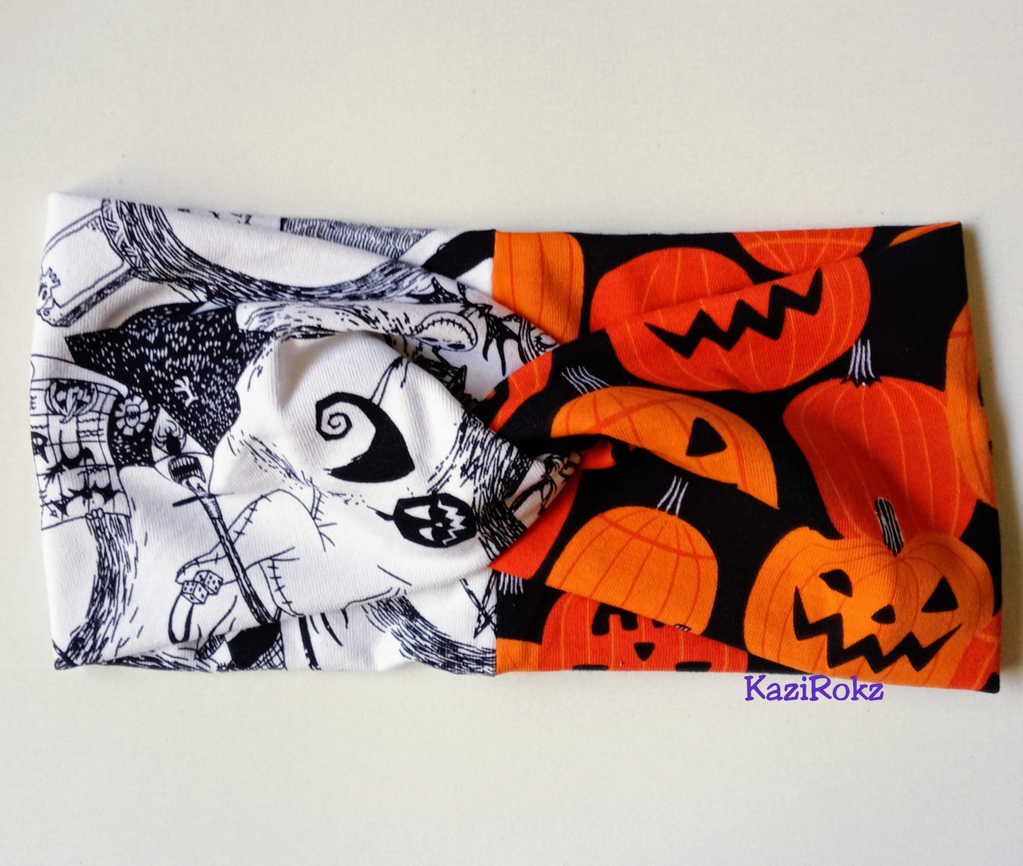 Halloween Themed Nightmare before Christmas / Pumpkin Head Half& Half Headband / Headwrap