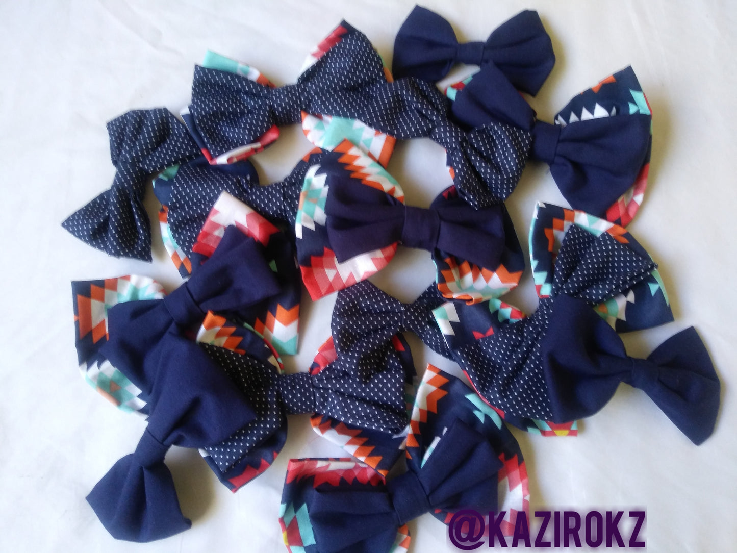 Aztec Polka Dots Navy hair bow
