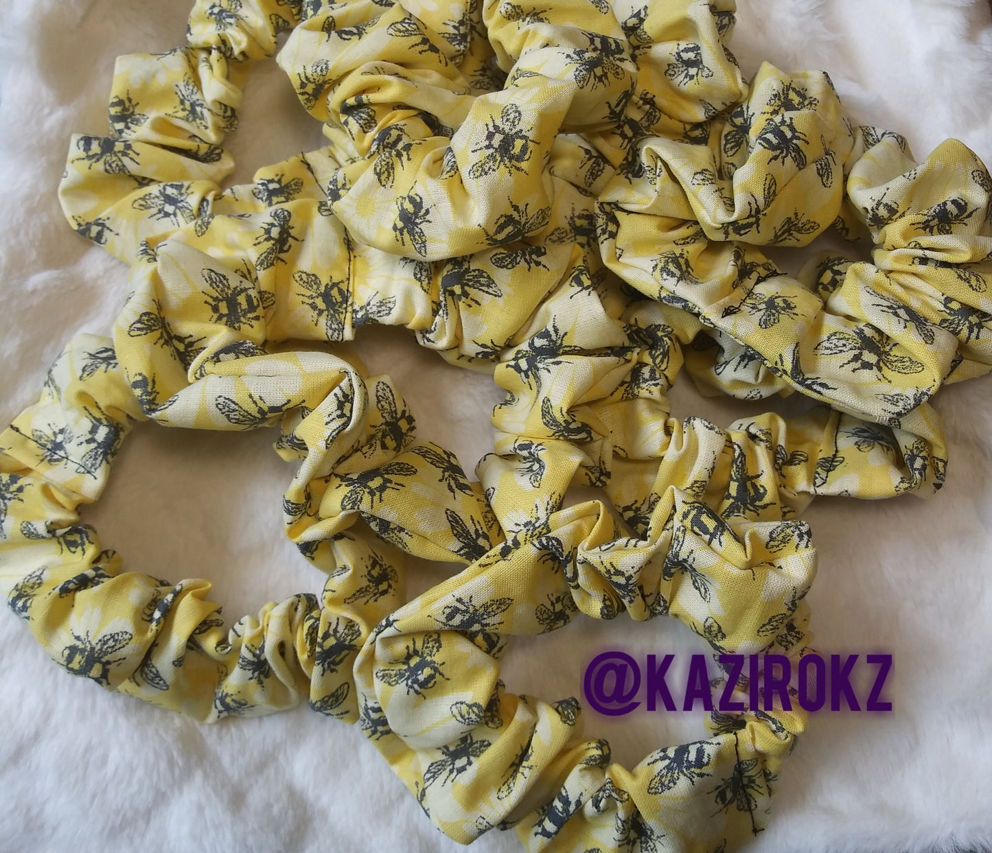 Yellow bumblebees hair scrunchie
