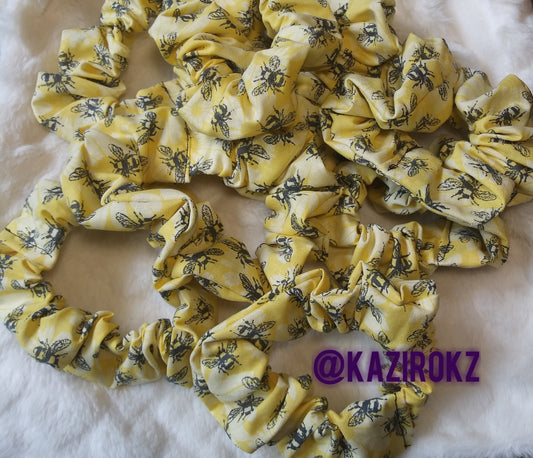 Yellow bumblebees hair scrunchie